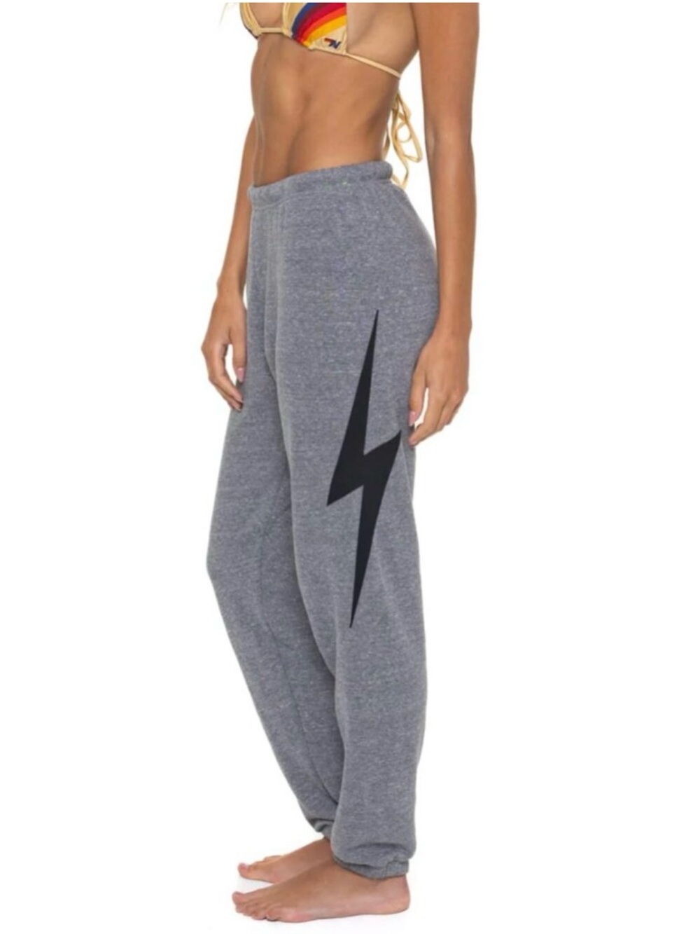 Aviator Nation Gray Sweat Joggers with Black Lightning Bolt